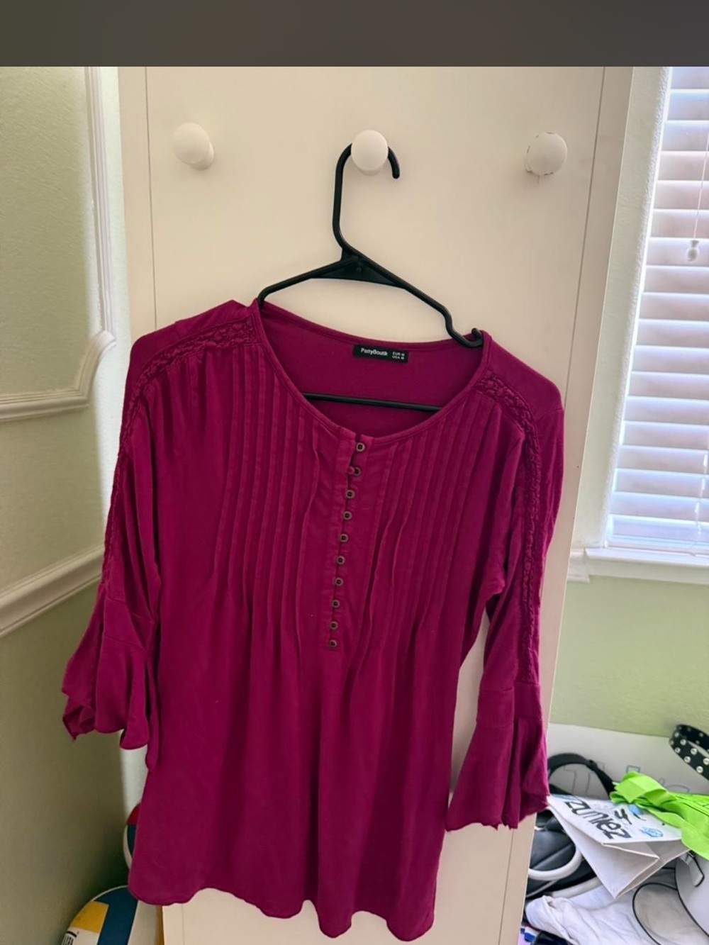 PattyBoutik Raspberry Henley Tunic with Crochet Trim